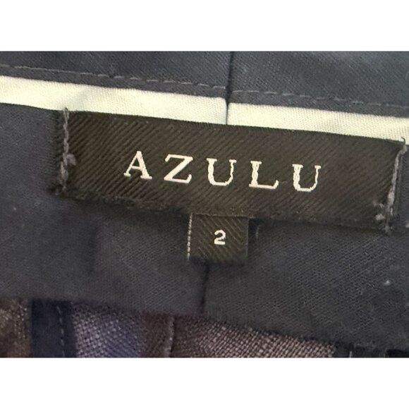 Azulu Womens Blue Linen Trousers Size 2 Medium With Buttoned Back Pocket - Picture 7 of 9